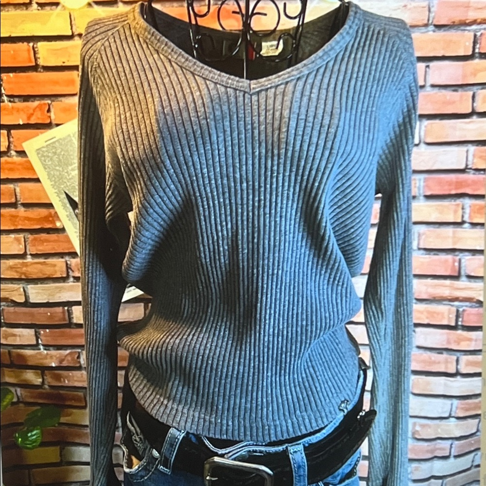 👚 American Apparel Ribbed Cotton Sweater – Gray – Sz Large